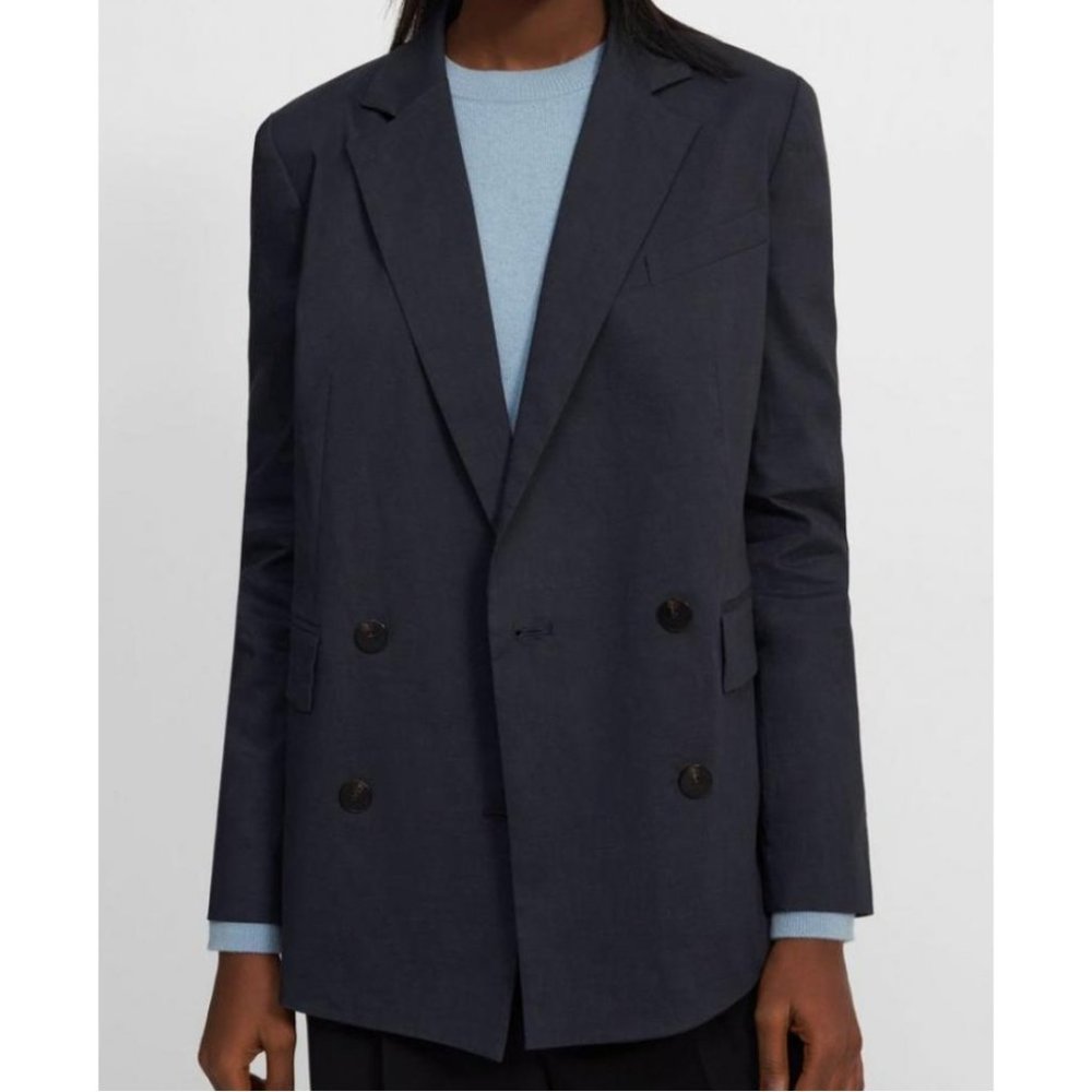 Theory Navy Double-Breasted Blazer